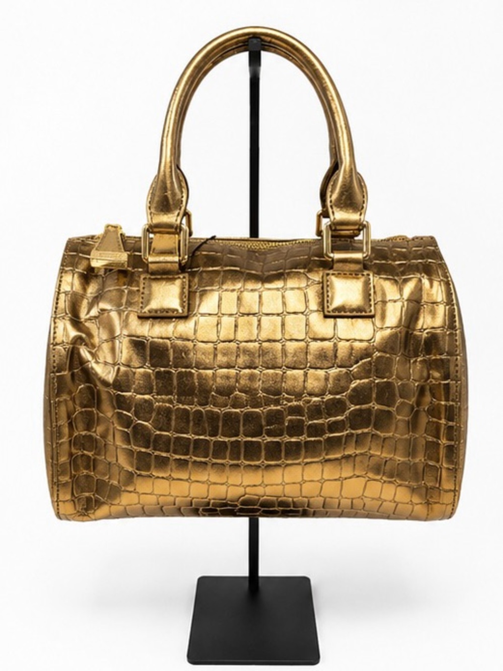 Metallic Gold Embossed Mini Satchel Handbag